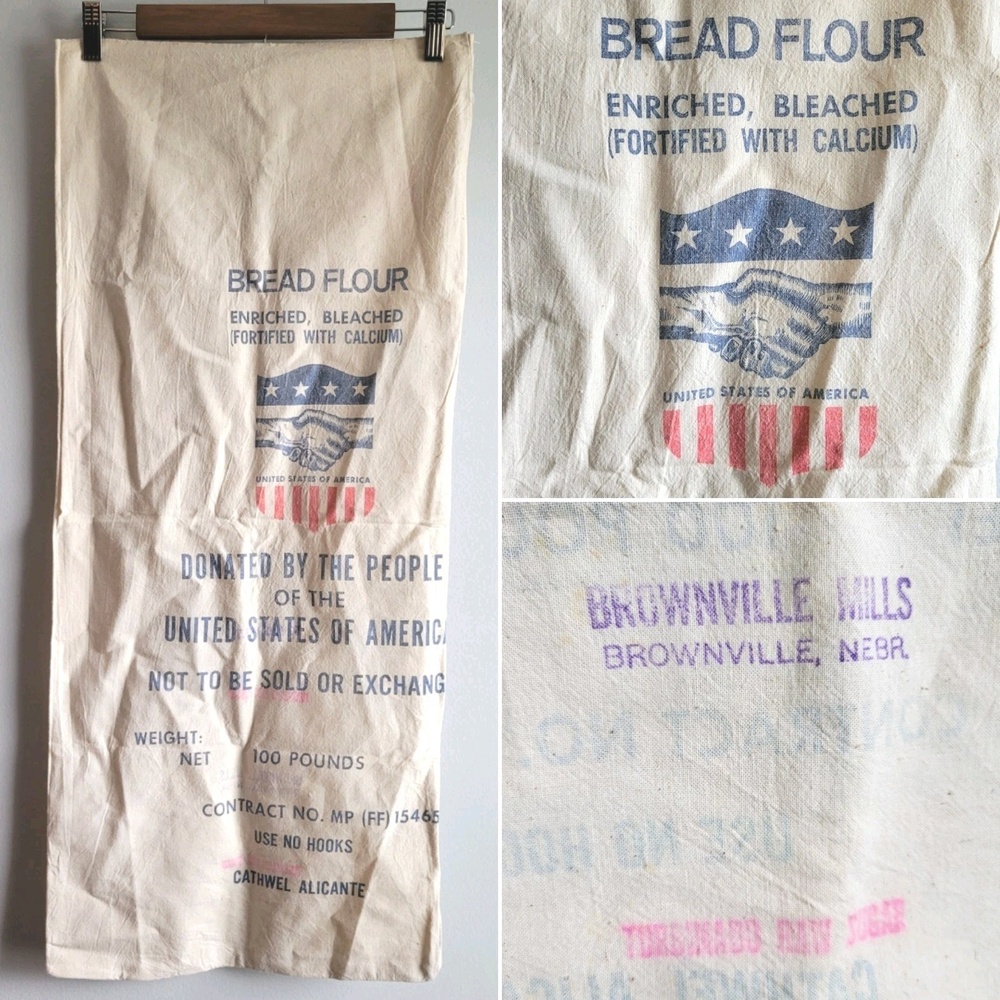 Mutual Security Aid USAID Cotton Cloth Bread Flour Sack Brownville Mills‎ Sugar